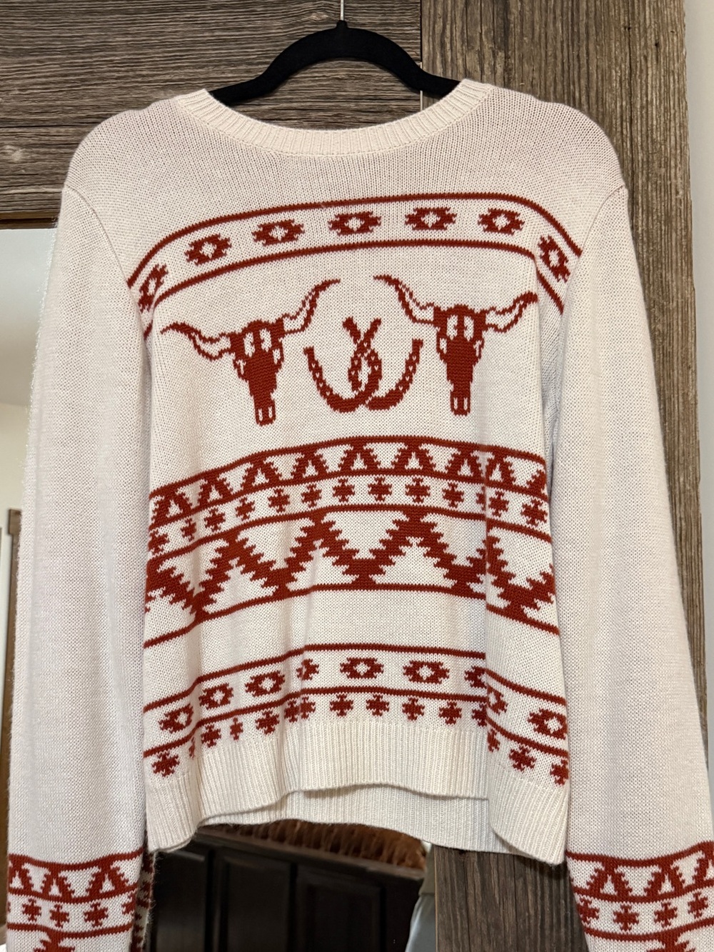 Women's Wrangler Cream Sweater with Rust Southwestern Pattern